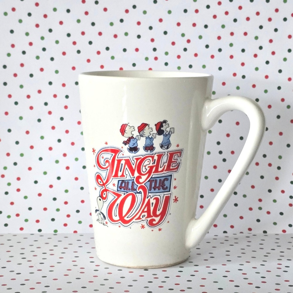 Vtg 90's Dan‎ Dee Peanuts Christmas Mug Jingle All The Way Snoopy Cream